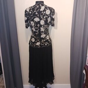 Vintage‎ Adrianna Papell Evening 100% Silk Bead Gown Black Silver Sequin Dress 8